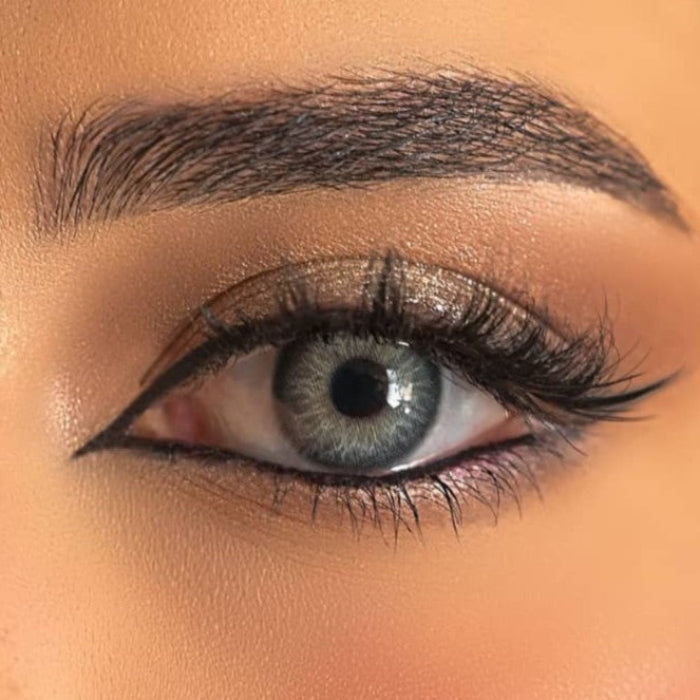 Close-up of eyes with Lobo Gray Contact Lenses – Venus Luxury Lenses