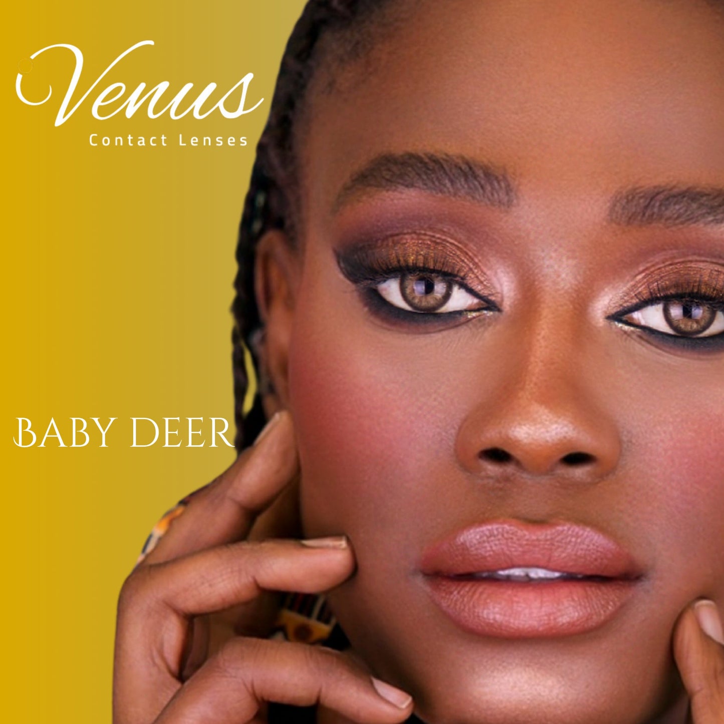 Luxury Brown Contact Lenses in Nigeria | Baby Deer by Venus enhance dark eyes with a soft, natural brown tone. Ideal for a warm, elegant look.