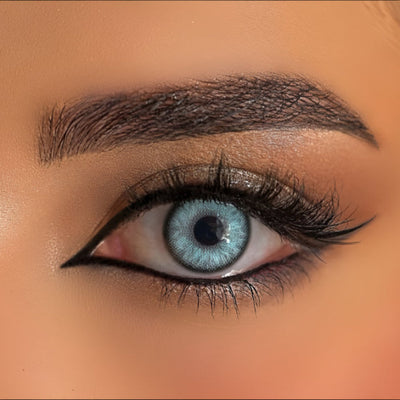 Close-up of eyes with Husky Blue Contact Lenses by Venus – cool ice blue tone